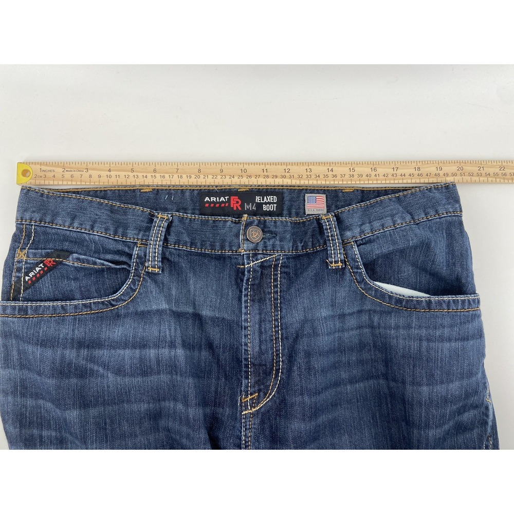 Ariat FR Jeans Mens 38x32 Blue M4 Relaxed Boot Work Fire Resistant Denim Cowboy - Picture 4 of 13